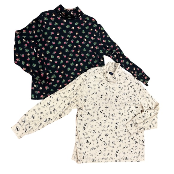 2PC 90s GRAPHIC TURTLENECKS HOLIDAY PEN & INK DRAWINGS & COLORFUL ORNAMENT SZ XL - Picture 1 of 5